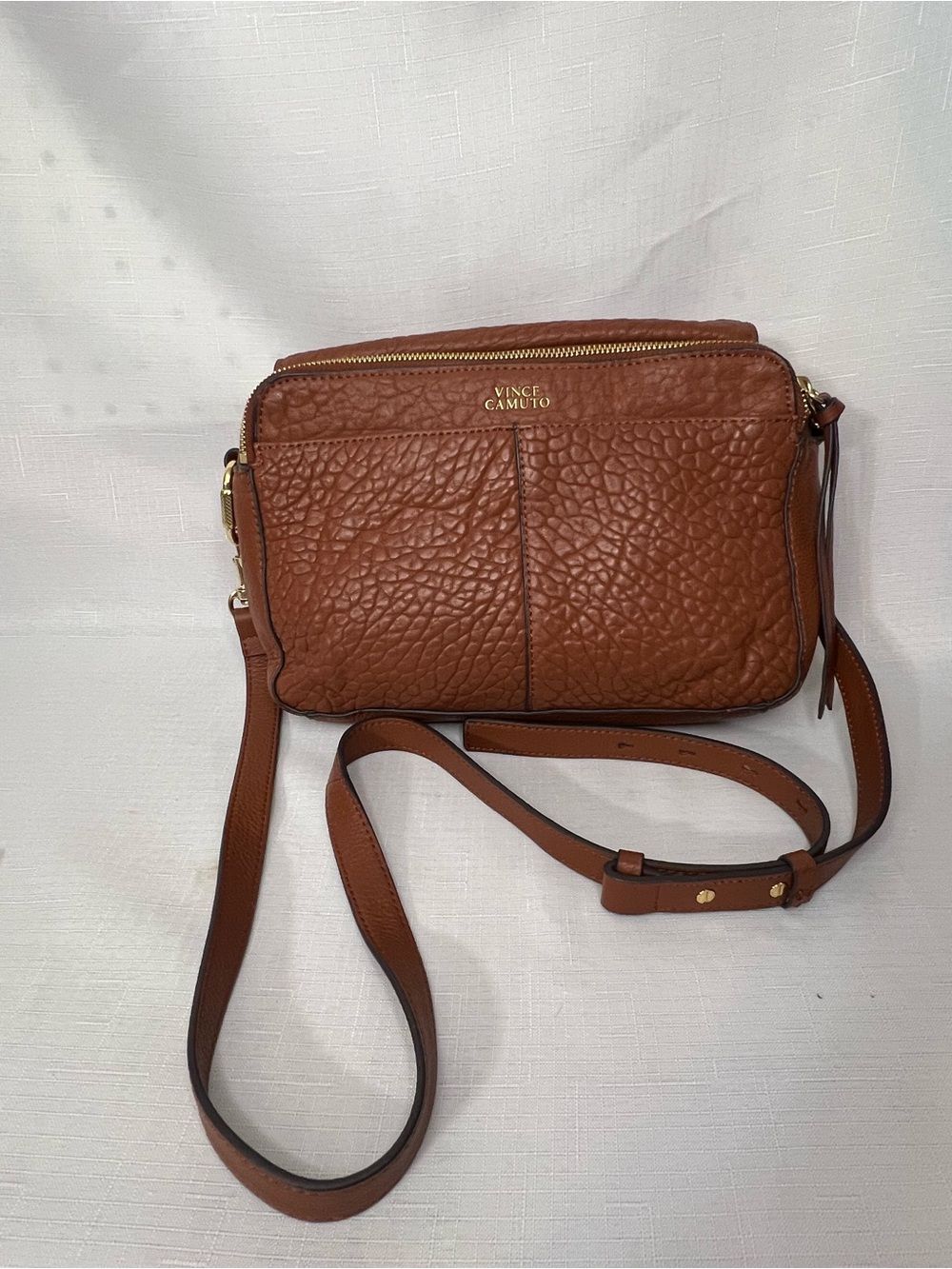 Vince Camuto Cognac Pebbled Leather Crossbody